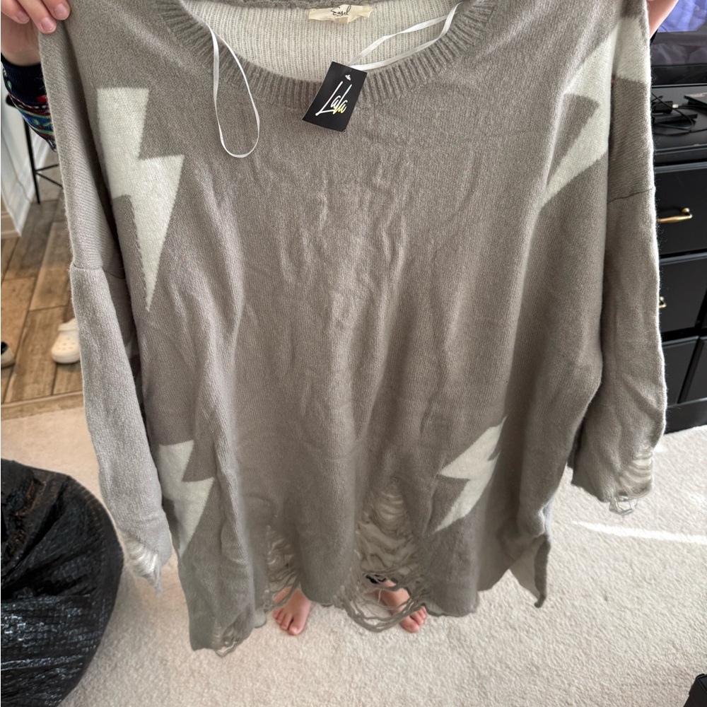 Dressed in LALA Charcoal and White Lightning Sweater